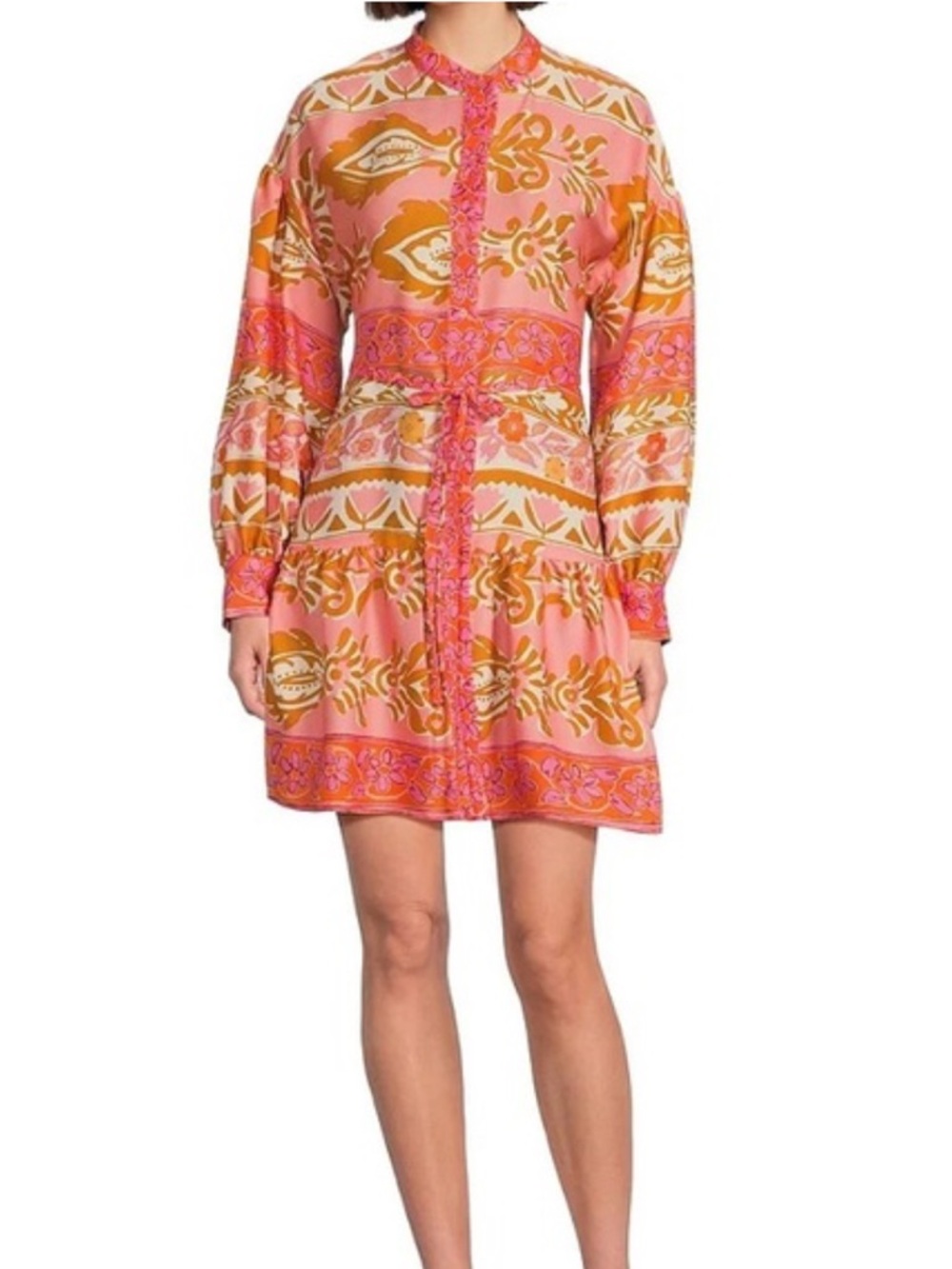 Alex Marie Pink and Orange Printed Long Sleeve Dress